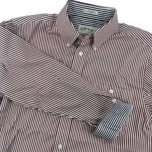 Orvis‎ Men's Striped Button-Down Shirt Long Sleeve Cotton Casual Red White M